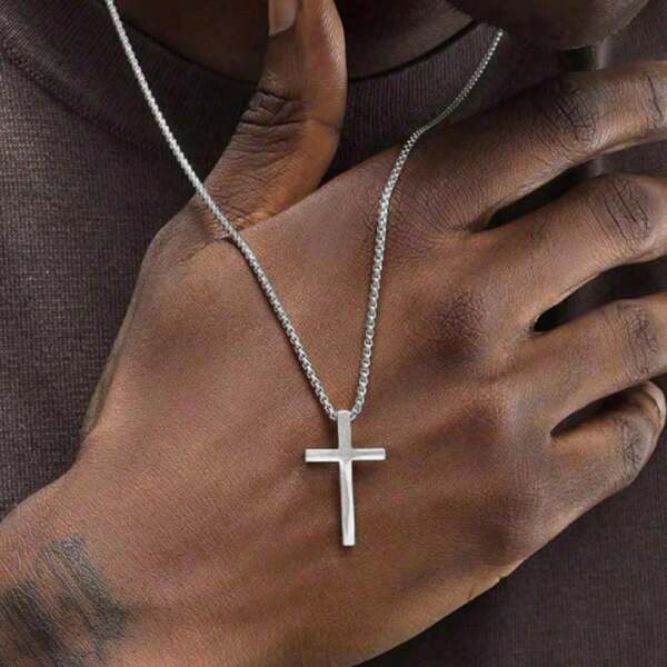 1 pieza de colgante de cruz estilo callejero de hip-hop simple y de moda, de acero inoxidable, adecuado para que los hombres lo usen a diario en la calle