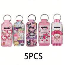 Sanrio 1 Set (5pcs) Sanrio Cartoon Printed Lip Balm Keychain Clips, Suitable For Bags, Accessories, Travel Items