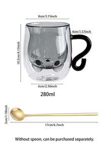 1个可爱猫咪造型玻璃杯，280毫升双层隔热，耐热硼硅玻璃，咖啡杯，牛奶杯，茶杯，创意保温杯，办公家居用品，独特设计，是情人节礼物、新年礼物、生日礼物、节日装饰、饮具、咖啡杯的完美之选。 - 彩色 - 查看 3