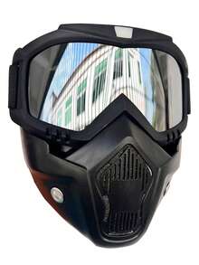 1pc Outdoor Cycling Full Face Mask, PC Lens, Adjustable, Transparent, Full Face Mask For Outdoor Sports In Winter, Beach Essential