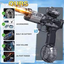Pistolet à eau électrique avec effet lumineux et sonore, jouet d'arrosage à tir multiple et longue portée puissant pour garçons