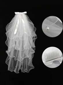 1 Stück luxuriöser 4-stufiger Hochzeitschleier mit Kunstperlen, exquisites Schleifen-Design, geeignet für Hochzeiten, Fotostudios, exklusive Galas