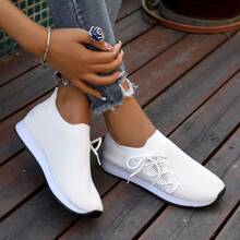 Zapatillas de deporte de malla transpirable de suela blanda, de color liso y elegante, versátiles para el ocio y deportes de verano para mujeres
