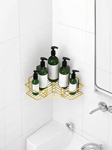 1 Estantería de esquina perforada para baño, estantería de almacenamiento de baño, estantería de almacenamiento del lavabo, estantería de almacenamiento del cuarto de ducha, estantería de almacenamiento de baño perforada - Dorado - Ver 6
