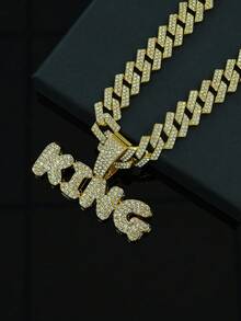 1pc Hip Hop King Fully Rhinestone Pendant Necklace,Rapper Accessory,European And American Hip Hop Style For Men - KING Letter Necklace - View 9