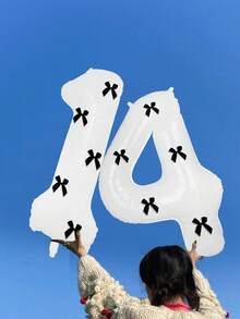 40 英寸黑色蝴蝶结装饰白色数字气球 0-9，白色数字铝箔气球配黑色蝴蝶结装饰，适合生日派对、情人节、周年纪念、婚礼、求婚、圣诞节、新年装饰 - 白色數字黑色蝴蝶結 - 查看 26
