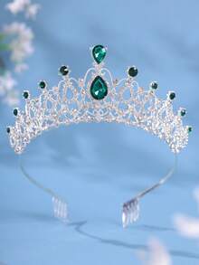 1件优雅女士银色水晶皇冠发箍，公主风皇冠带梳子，适合新娘、婚礼、舞会、生日派对等场合 - 彩色 - 查看 11