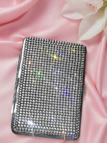 1PC Women's Rhinestone-Studded Cigarette Box, Glittering Rhinestone-Studded Long Cigarette Box, Rhinestone-Studded Cigarettes Box, Elegant Women's Cigarette Box, Smoking Accessories, Cigarette Storage, Cigarette Holder Case - Multicolor - View 14