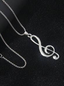 Collar versátil de acero inoxidable con clave de sol, estilo universitario - Nota musical + cadena de acero - Ver 3