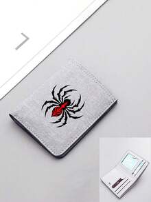 Premium Canvas Short Wallet With Spider Print - Fashionable Business Style, Large Capacity, Coin Pouch And Multi-Card Slots, Perfect Gift Choice - Multicolor - View 2