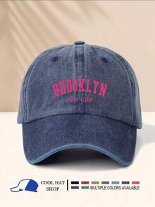 1pc Retro Pink Letter "Brooklyn" Printed Washed Baseball Cap, Vintage Hippie Hip Hop Curved Brim Sun Hat, Adjustable Unisex Snapback - Washed Cap - View 5