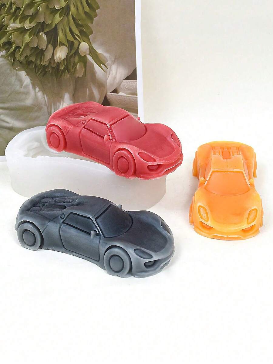 1pc White Creative Car Shaped Aromatherapy Gypsum Candle Silicone Mold - White Silicone Mold - View 1