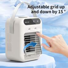 1 pieza Ventilador de aire acondicionado portátil, ventilador de escritorio, humidificador de escritorio y aire acondicionado frío, enfriador de aire con doble sistema de nebulización mejorado, adecuado para uso doméstico y de oficina, funcionamiento silencioso, ajuste de 2 velocidades, material plástico, batería de litio de 1800mAh/alimentado por USB - Opción ideal para humidificador de aire para el hogar y la oficina