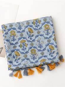 1pc Women Ditsy Floral Tassel Print Scarf Wrap, Elegant Soft Luxury Neck Scarf, Fashion Versatile Long Shawl, Outdoor Warm Accessory, Suitable As Gift For Family And Friends - Multicolor - View 3