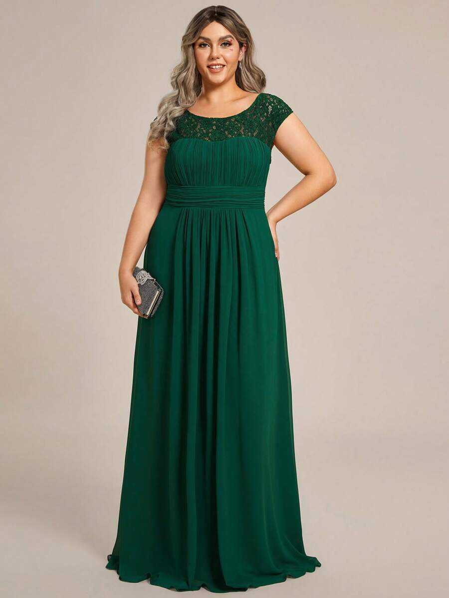 EVERPRETTY Plus Elegant Chiffon Delicate Lace And Back Cutout Bridesmaid Dress
