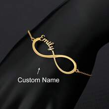 Customized Double Heart & Infinity Symbol Bracelet, Stainless Steel Personalized Wristband, Birthday Gift, Black/Silver/Gold, Fashion, Colorful, Retro, Minimalist, Unisex, Casual, Cute, Customizable, Unique, Ideal Gift For Him/Her, Boyfriend/Girlfriend, Parents, Family, Friends, Suitable For Anniversary, Birthday, Graduation, Prom, Party,Jewellery For Ladies - Multicolor - View 13