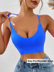 LianShengFa 1pc High Elasticity No Underwire Crossback Sports Bra, Medium Support Seamless Activewear Yoga Bra, Breathable & Comfortable
