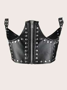 1pc Women's Elastic Waist Belt, Black Waistband With Rivet Decor, Overlaying