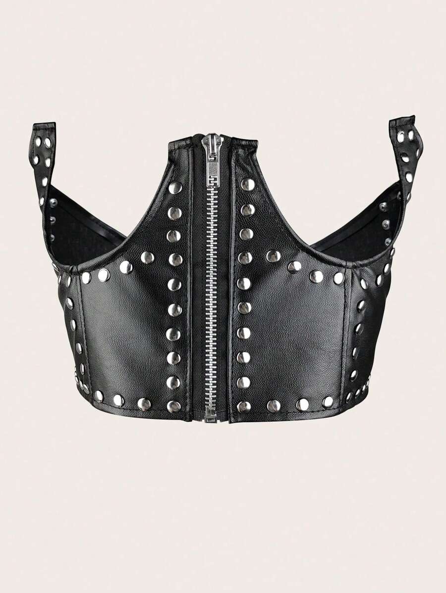 1pc Women's Elastic Waist Belt, Black Waistband With Rivet Decor, Overlaying