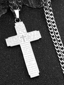 Christian Cross Bible Necklace For Women Stainless Steel Gold Our Father Men Chain Jewelry For Men Women Fashion Accessories Thanksgiving Gift - Necklace - View 7