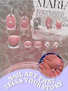 48 piezas Conjunto de uñas postizas Flash Diamond francesas cuadradas 2 en 1 para manos y pies, uñas postizas modernas y dulces para mujeres y niñas para usar uñas falsas uña falsa uña acrílica