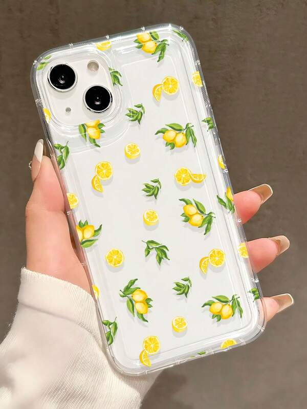 غطاء هاتف شفاف بنمط نبات الليمون البسيط قطعة واحدة، غطاء كامل مضاد للانزلاق قابل للارتداء مع أبل