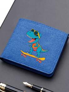 Fashion Dinosaur Print Canvas Bifold Wallet - Customized Wallet With Quick Buckle Closure, Suitable For Business And Casual Use, Perfect Gift, Casual Wallet | Canvas Material - Multicolor - View 10
