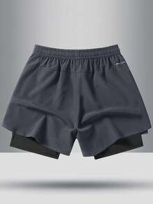 Shorts deportivos de verano para adolescentes, frescos, con control de humedad y transpirables, con forro - Gris Oscuro - Ver 2
