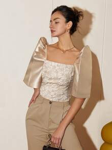 Amyenjoylife Women's Modern Elegant Filipiniana Attire, Casual Short Sleeve Blouse