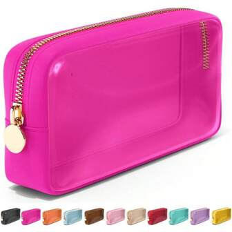 Borsa cosmetica da viaggio trasparente e impermeabile, set di borse make-up alla moda, bustina con cerniera per cosmetici, portafogli, pochette da viaggio in PVC trasparente e nylon, custodia per assorbenti, kit trucco da donna/ragazza, essenziale per il ritorno a scuola, regalo per damigelle, regalo per la mamma, regalo di compleanno, regalo per amici e insegnanti.