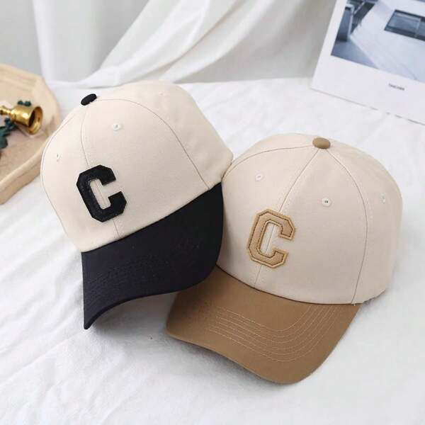 Boné de casal com letra 'C' em blocos de cores, 1 peça - Boné de beisebol unissex para proteção solar, novo chapéu casual da moda para homens e mulheres