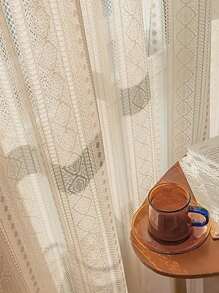 1pc French Retro Delicate Hollow-Out Sheer Curtain, Artistic Atmosphere, Translucent But Not See-Through, For Living Room, Balcony, Bay Window