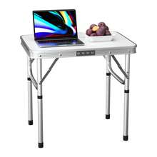 Vandise Compact Foldable TV Tray Table With 2 Adjustable Heights - Lightweight Aluminum Portable Coffee Side Desk 60x45cm - Multi-Functional Table For Beach, Outdoor, Office - Space Saving Foldable Design With Carry Handle - White - View 4