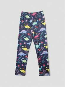 1pc Girls Unicorn & Dinosaur Print Nine-Minute Tight Leggings, Spring/Summer - Multicolor - View 20