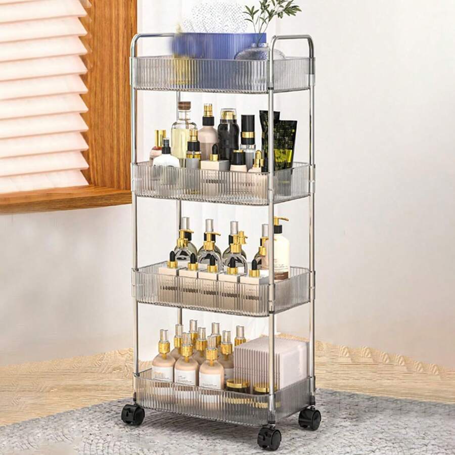 Thickened Acrylic Transparent Trolley With A Single-Layer Load-Bearing Capacity Of 10kg+360° Silent Wheels. Minimalist Kitchen/Coffee Shop Storage Rack, Ready To Use Without Installation. - 透明四層 - 查看 1