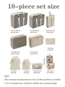 10-1pc Travel Packaging Cube, Waterproof Portable Luggage Organizing Bag, Clothing Storage Bag, Including Clothing Bag, Inner Garment Bag, Shoe Bag, Digital Product Storage Bag, Drawstring Bag, Breathable Net Bag, Toileter Bag, Jewelry Bag, Skin Care Bag, Luggage Storage Bag, Large-Capacity Makeup Organizer Makeup Box, Suitable For Travel, Dormitory, School, Beach