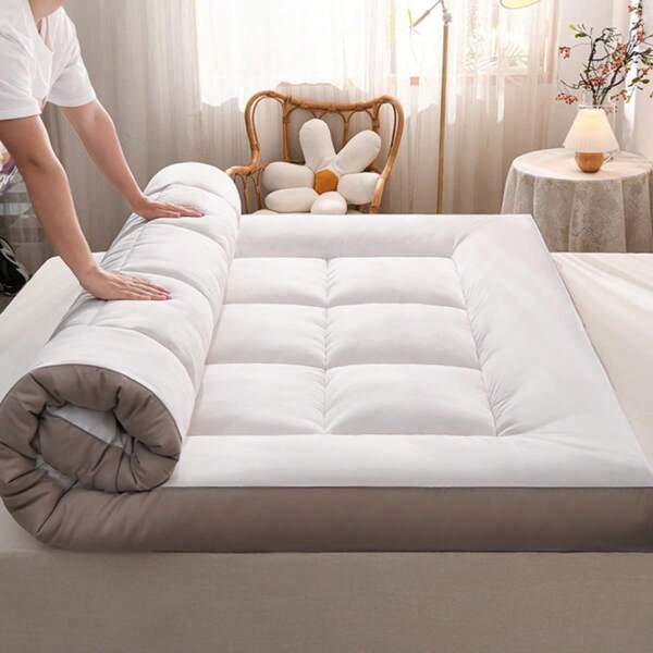 Colchón de suelo japonés delgado, funda de colchón plegable - Suave, cómodo, transpirable, colchón de tatami grueso y enrollable para viajes, camping, camas y habitaciones de invitados - Tamaño completo, ¡perfecto para uso durante todo el año!