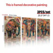 3 件/套木质框架帆布海报，别致的大象帆布墙艺术，适用于客厅、卧室、厨房、餐厅、教室装饰、办公室、墙壁艺术、墙壁装饰、房间装饰，是艺术爱好者和家居装饰爱好者的完美礼物，可选框架