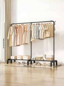 1PC Freestanding Hanger Double Pole Multi-Functional Bedroom Clothing Rack,Metal Clothes Hanger Organizer And Black Clothes Stand With Wheels