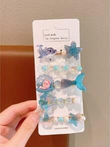 Set de 5 piezas: Cola de sirena, pasadores de estrella de mar, accesorios para el cabello, pasadores de estilo princesa del océano para niñas