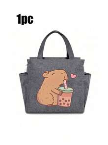 1pc Capybara Pattern Insulated Lunch Bag With Pockets, Personalized Thermal Lunch Box, Portable Lunch Tote, Adult Lunch Container, Large Capacity Multi-Pocket Lunch Bag, Office Lunch Bag, Fitness Meal Bag, Available In 4 Colors, Suitable For Business Travel, School, Picnic, Also Can Be Given As Holiday Or Birthday Gifts To Family And Friends, Back To School Essential, Women Lunch Bag, Cooler Bag, Picnic Accessories - Multicolor - View 8