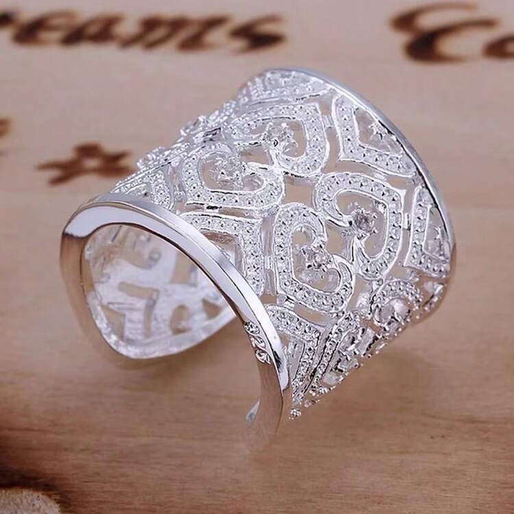 工厂价 925 纯银镀金戒指珠宝高贵魅力女士水晶华丽婚礼派对 - 銀色 - 查看 5