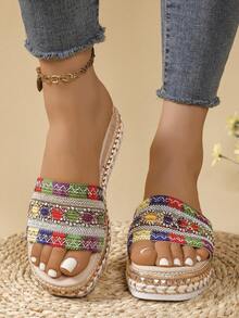 Women's Bohemian Style Platform Wedge Slippers - Multicolor - View 3