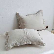 2/3 PCS 100% Linen Duvet Cover Set, Natural French Flax Ruffle Duvet Cover, Breathable Comfy Linen Bedding Comforter Cover With 1/2 Pillowcases