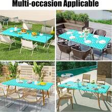 1件提供多种几何图案弹性桌布，方形和圆形尺寸可选。采用牛奶丝材质制成，适合春夏季节。这些桌布可用于装饰厨房、餐厅和庭院，也可用于装饰不同尺寸的餐桌。非常适合家庭聚会和户外野餐。