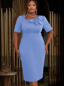 Women 3D Floral Short Sleeve Bodycon Party Dress, Cocktail Semi Formal Dress, For Birthday, Graduation Dress,Wedding Guest, Graduation, Dinner, Homecoming