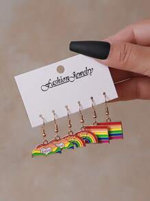 6pcs/Set Pride Month Earrings, Fashionable LGBT Rainbow Heart Shaped Earrings Set, Suitable For Men And Women, Great Gift For Friends And Girlfriends, Holiday Present