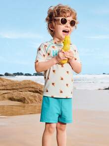 Balabala Kids' UV Protection 2 Pieces Swimsuit, Comfortable & Flexible - White Green Tone - View 3