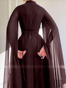 1 Stück elegantes braunes Abendkleid mit Cape-Ärmeln & Schnürung hinten, perfekt für Hochzeiten in der Kirche, Gartenhochzeiten, Abendessen, Hochzeitsgast-Kleid für Frauen