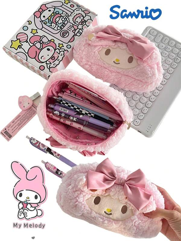 Sanrio 1 قطعة حقيبة قلم من شركة سانريو المحببة بشكل كارتوني رقيق من My Melody، حقيبة قلم كبيرة السعة متعددة الوظائف، صندوق قرطاسية، لوازم مكتبية، لوازم تخزين، لوازم موسم العودة إلى المدرسة، جوائز لحفلات الموضوع، هدايا عيد الميلاد، حقيبة قلم، حقيبة مدرسية